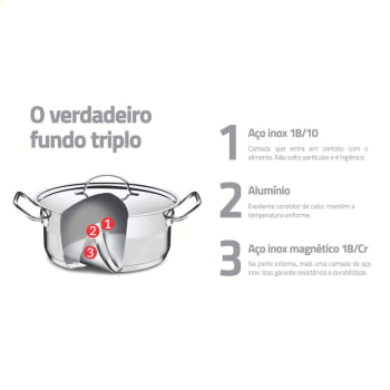 Caçarola Professional Funda Tramontina 20cm 3,6L Aço Inox com Tampa e Fundo Triplo 62624201