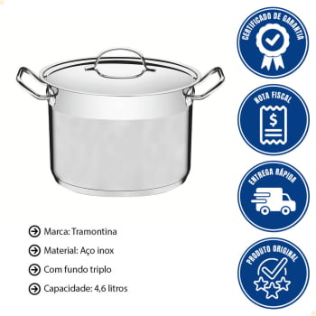 Caldeirão Professional Tramontina Fundo 20 Cm 4,6 L Aço Inox com Tampa e Fundo Triplo 62625201