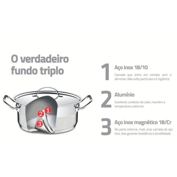 Caldeirão Professional Tramontina Fundo 20 Cm 4,6 L Aço Inox com Tampa e Fundo Triplo 62625201