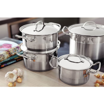 Caldeirão Professional Tramontina Fundo 20 Cm 4,6 L Aço Inox com Tampa e Fundo Triplo 62625201