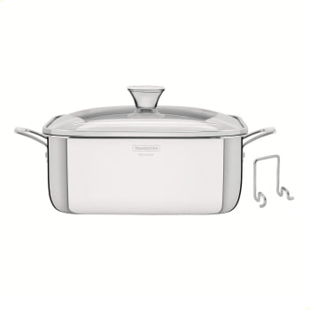 Caçarola Tramontina Grano Quadrada 4 L Aço Inox Suporte P/ Tampa Corpo Triplo e Tampa Vidro 62144220
