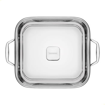Caçarola Tramontina Grano Quadrada 4 L Aço Inox Suporte P/ Tampa Corpo Triplo e Tampa Vidro 62144220