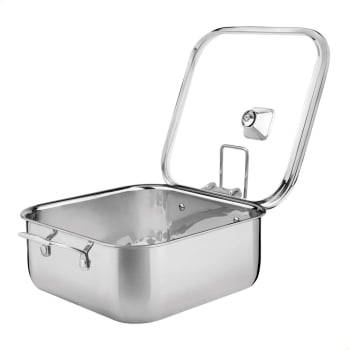 Caçarola Tramontina Grano Quadrada 4 L Aço Inox Suporte P/ Tampa Corpo Triplo e Tampa Vidro 62144220