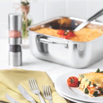Caçarola Tramontina Grano Quadrada 4 L Aço Inox Suporte P/ Tampa Corpo Triplo e Tampa Vidro 62144220