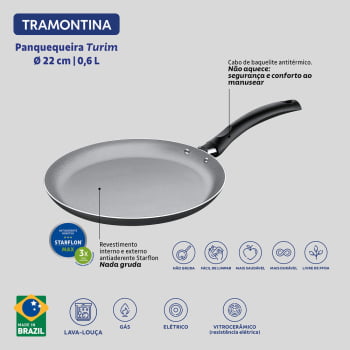 Panquequeira Tramontina Turim 22 cm 0,6 L Alumínio com Rev. Interno e Externo em Antiaderente Chumbo