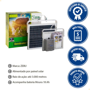 Kit Cerca Elétrica Solar Zebu ZS50I BI Bateria Integrada 33766