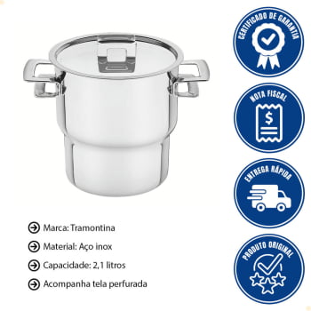 Cuscuzeira Tramontina Brava 14 cm 2,1 L em Aço Inox com Alças e Tampa 62419140