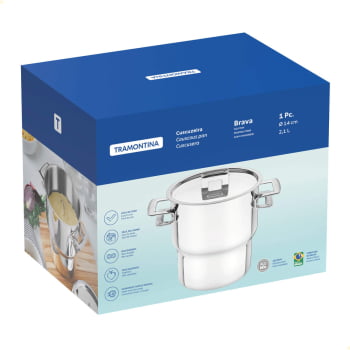 Cuscuzeira Tramontina Brava 14 cm 2,1 L em Aço Inox com Alças e Tampa 62419140