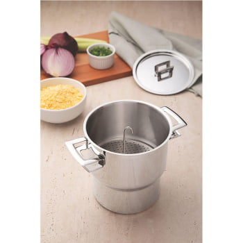 Cuscuzeira Tramontina Brava 14 cm 2,1 L em Aço Inox com Alças e Tampa 62419140