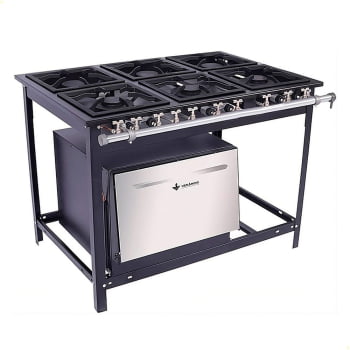 Fogão Industrial Venâncio Extra A Gás Glp 6 Bocas - 3 Simples 3 Duplas 30x30 Com Forno E6 14804 Fogão Industrial Venâncio Extra A Gás Glp 6 Bocas - 3 Simples 3 Duplas 30x30 Com Forno E6 14804