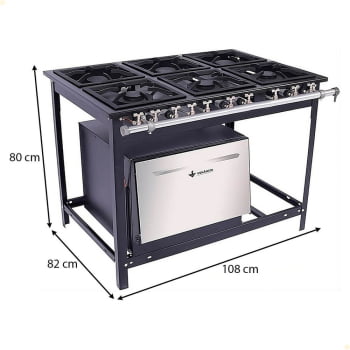 Fogão Industrial Venâncio Extra A Gás Glp 6 Bocas - 3 Simples 3 Duplas 30x30 Com Forno E6 14804