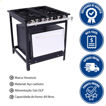 Fogão Industrial A Gás Venâncio Extra 4 Bocas 2 Simples E 2 Duplas 30x30 Com Forno E4 14904