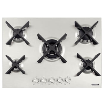 Cooktop a Gás Tramontina Design Collection Penta Inox Flat 5 GX 70 Aço Inox 5 Queim. Aut 94727104 Cooktop a Gás Tramontina Design Collection Penta Inox Flat 5 GX 70 Aço Inox 5 Queim. Aut 94727104