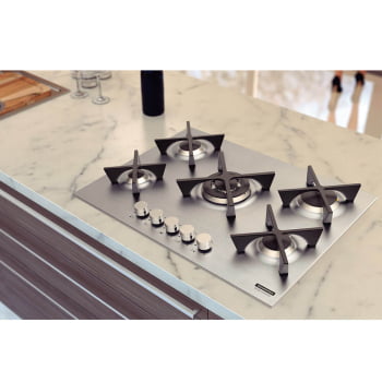 Cooktop a Gás Tramontina Design Collection Penta Inox Flat 5 GX 70 Aço Inox 5 Queim. Aut 94727104