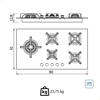 Cooktop a Gás Tramontina Design Collection Penta Inox Flat 5 GX 90 em Aço Inox 5 Queimadores Automát