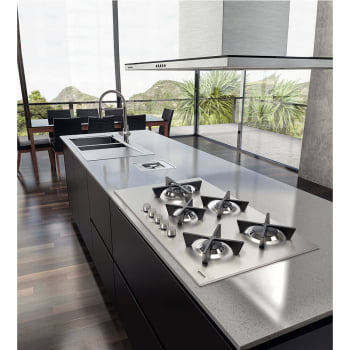 Cooktop a Gás Tramontina Design Collection Penta Inox Flat 5 GX 90 em Aço Inox 5 Queimadores Automát