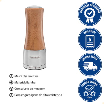 Kit 2 Moedores Tramontina Realce Sal ou Pimenta em Bambú e Aço Inox com Moinho em Cerâmica 61652000X