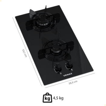 Cooktop a Gás Venax Líbero 2 Queimadores Vidro Preto 7266
