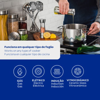 Caçarola Tramontina Brava Funda 20 cm 3,6 L em Aço Inox Fundo Triplo com Tampa Plana  Alças 62404200