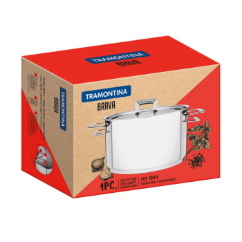 Caçarola Tramontina Brava Funda 20 cm 3,6 L em Aço Inox Fundo Triplo com Tampa Plana  Alças 62404200
