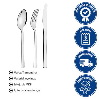 Faqueiro Tramontina Oslo 76 Peças em Aço Inox com Facas de Mesa e Estojo de Madeira 66985304