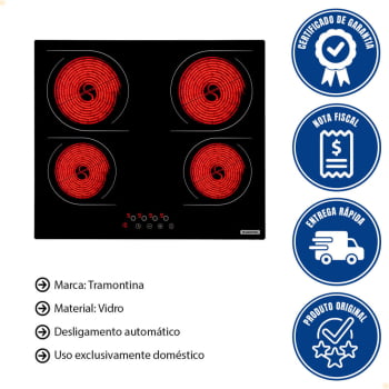 Cooktop Elétrico Tramontina New Square 4EV 60 Vitrocerâmico 4 Bocas e Comando Touch 220v 94747022