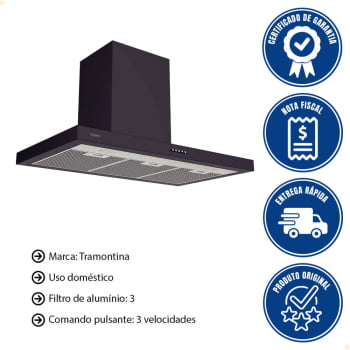 Coifa de Parede Tramontina 90cm Dritta Black 90 Aço Inox com Pintura Automotiva Preta 220 V 95800033