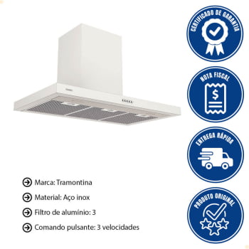Coifa de Parede Tramontina 90cm Dritta White 90 Aço Inox com Pintura Automotiva Branca 220V 95800034