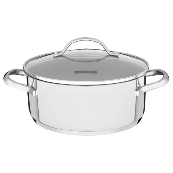 Caçarola Rasa Tramontina Una 16 cm 1,4 L em Aço Inox com Fundo Triplo e Tampa de Vidro 62283160 Caçarola Rasa Tramontina Una 16 cm 1,4 L em Aço Inox com Fundo Triplo e Tampa de Vidro 62283160