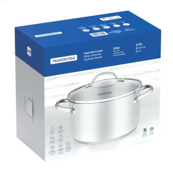 Caçarola Funda Tramontina Una 24 cm 6,1 L em Aço Inox com Fundo Triplo e Tampa de Vidro 62284240