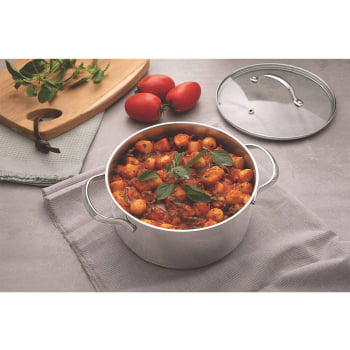 Caçarola Funda Tramontina Una 24 cm 6,1 L em Aço Inox com Fundo Triplo e Tampa de Vidro 62284240