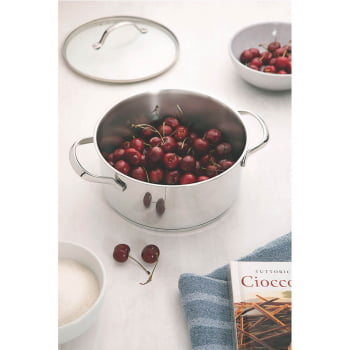 Caçarola Funda Tramontina Una 24 cm 6,1 L em Aço Inox com Fundo Triplo e Tampa de Vidro 62284240
