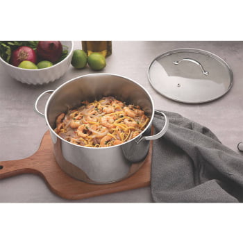 Caçarola Funda Tramontina Una 24 cm 6,1 L em Aço Inox com Fundo Triplo e Tampa de Vidro 62284240