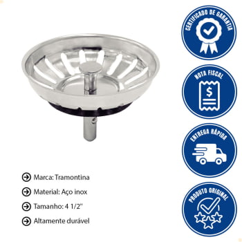 Tampa de Válvula Tramontina Luxo 4 1/2" em Aço Inox Polido e Polipropileno para Pias Cubas 94510024