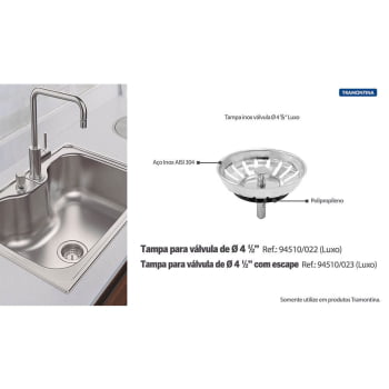 Tampa de Válvula Tramontina Luxo 4 1/2" em Aço Inox Polido e Polipropileno para Pias Cubas 94510024