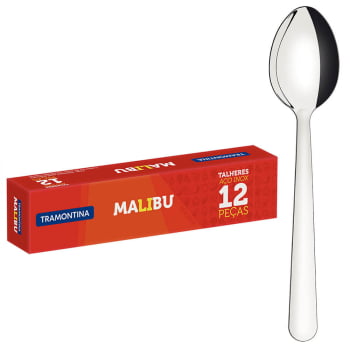 Kit 12 Colheres para Sobremesa Tramontina Malibu em Aço Inox 23736000X12 Kit 12 Colheres para Sobremesa Tramontina Malibu em Aço Inox 23736000X12