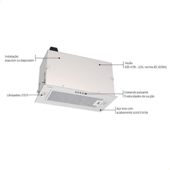 Coifa de Embutir Tramontina Incasso 51 em Aço Inox com Acabamento Scotch Brite 51 cm 127 V 95800013