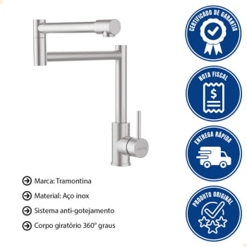 Misturador Monocomando Tramontina Flexion em Aço Inox com Acabamento Escovado 94520026