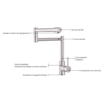 Misturador Monocomando Tramontina Flexion em Aço Inox com Acabamento Escovado 94520026
