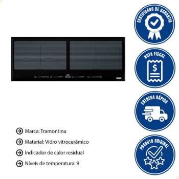 Cooktop por Indução Tramontina Slim Slider Bridge 4EI 90 em Vidro Preto 220v 94722222