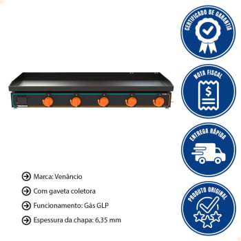 Chapa Bifeteira Deguste Luxo New Venâncio 140 Cm A Gás GLP C140N 78427
