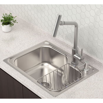 Cuba Tramontina Morgana Compact 48 FX em Aço Inox+Válvula, Cesta Aramada e Dosador de Sabão 93815152