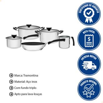 Jogo de Panelas Tramontina Solar Silicone em Aço Inox com Fundo Triplo 5 Peças 65120040