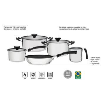 Jogo de Panelas Tramontina Solar Silicone em Aço Inox com Fundo Triplo 5 Peças 65120040