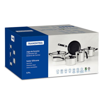 Jogo de Panelas Tramontina Solar Silicone em Aço Inox com Fundo Triplo 5 Peças 65120040