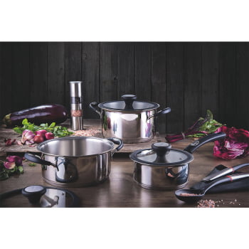 Jogo de Panelas Tramontina Solar Silicone em Aço Inox com Fundo Triplo 5 Peças 65120040