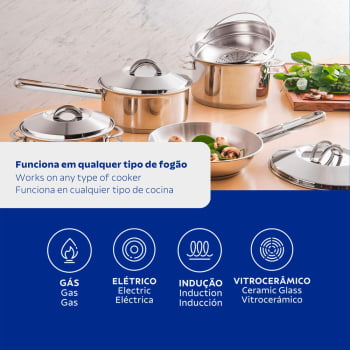 Jogo de Panelas Tramontina Solar em Aço Inox com Fundo Triplo e Tampas de Inox 5 Peças 65510780