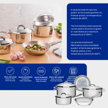 Jogo de Panelas Tramontina Solar em Aço Inox com Fundo Triplo e Tampas de Inox 5 Peças 65510780