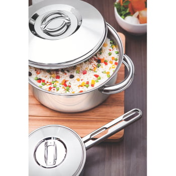 Jogo de Panelas Tramontina Solar em Aço Inox com Fundo Triplo e Tampas de Inox 5 Peças 65510780