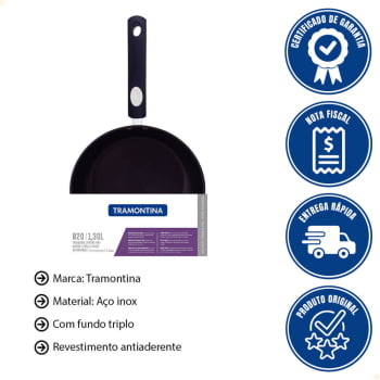 Frigideira Tramontina Solar Rasa Aço Inox F. Triplo Rev. Int. Ant. Cabo Silicone 20cm 1,3L 62135207